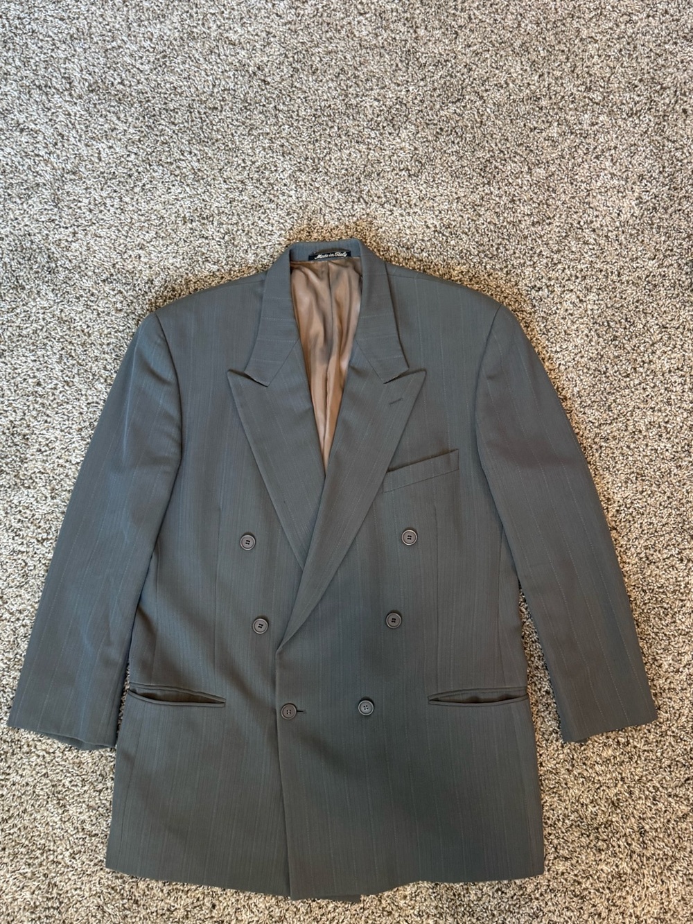 Giorgio Armani Double-Breasted Pinstripe Blazer in Green/Grey